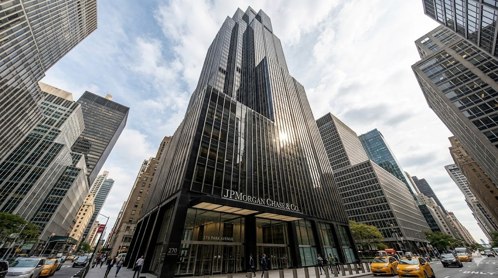JPMorgan Chase headquarters in New York City reflecting AI-driven workforce changes on Wall Street